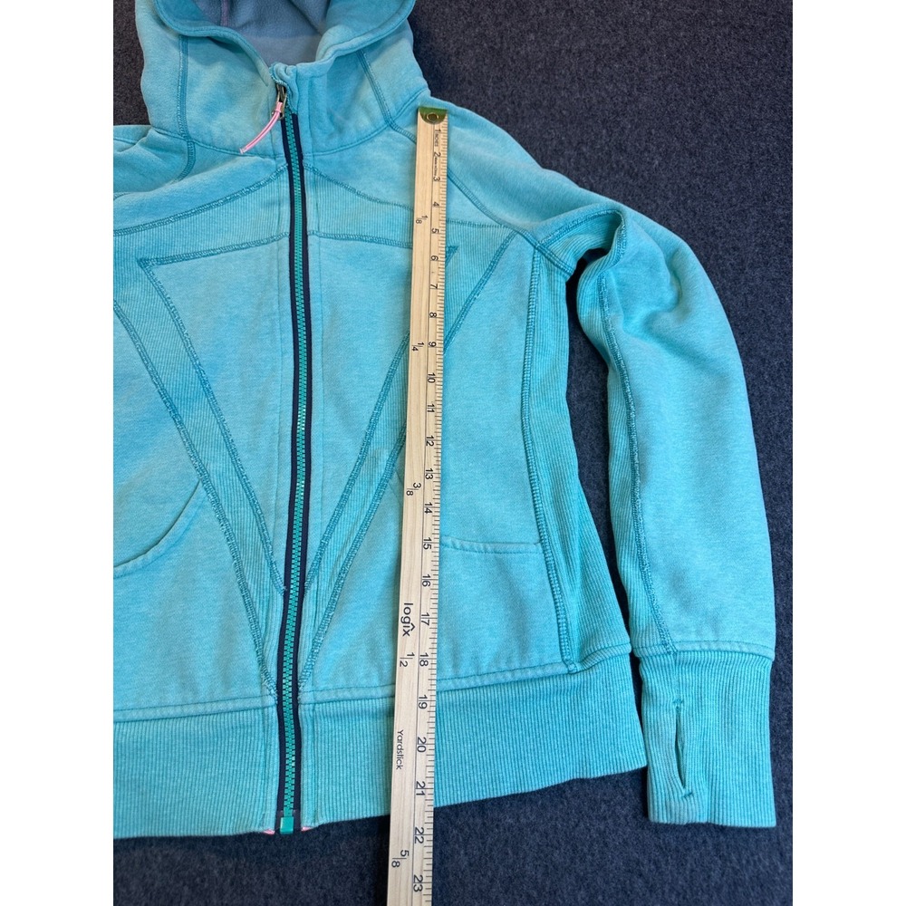 ivivva Girls Lululemon Practice Jacket Teal Full Zip Hoodie Thumbholes Size 14 - Picture 15 of 16